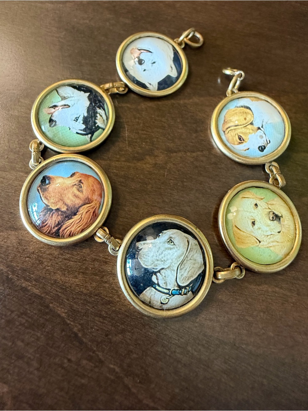 Vintage Gold Tone Painted Dog Portrait Bracelet